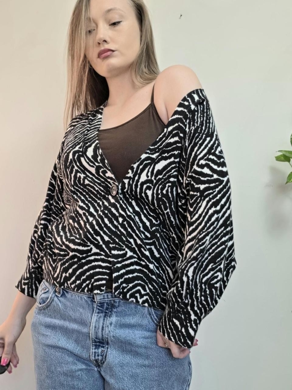 90s Vintage Marisa Christina Zebra-Print Cardigan Size 2X Tuscan